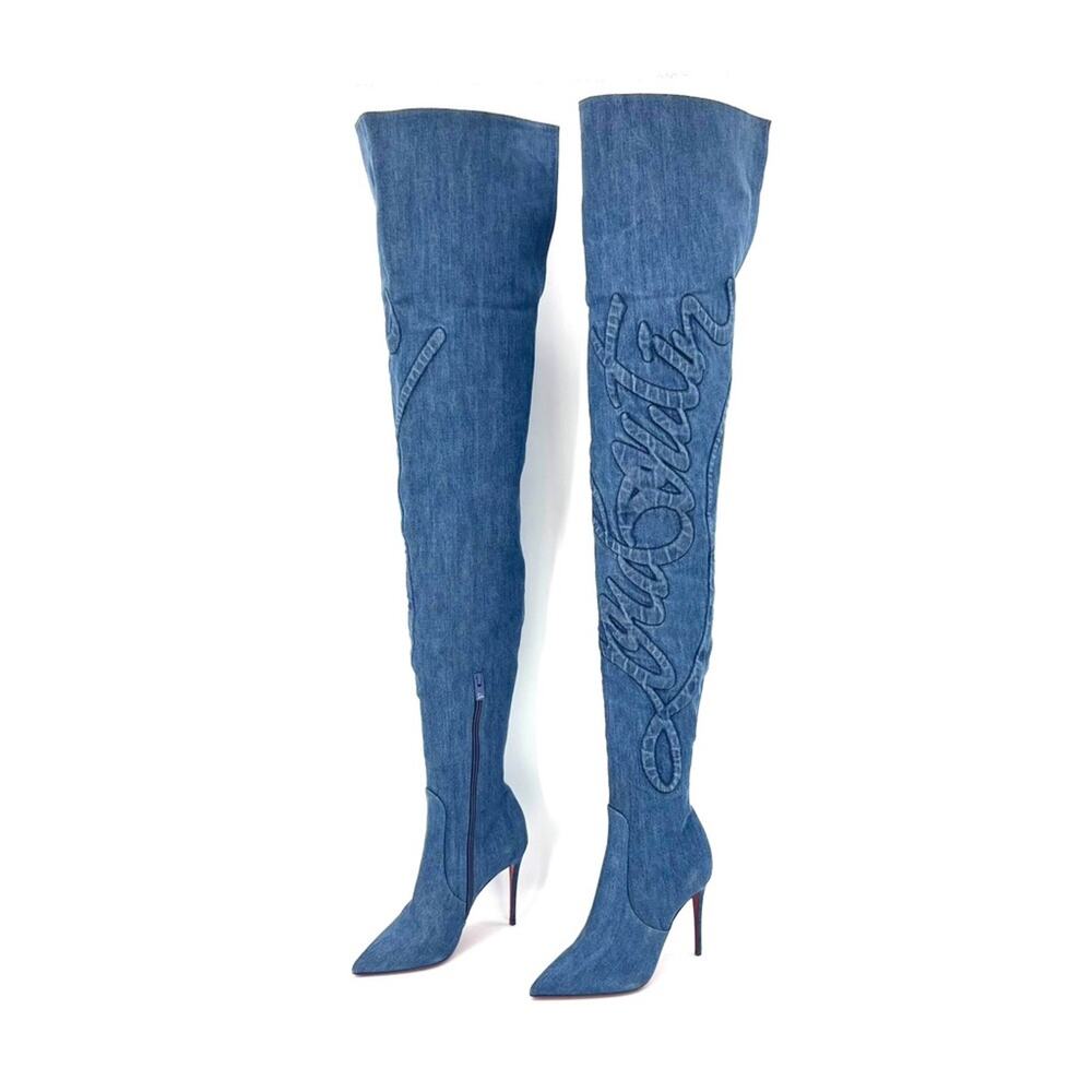 Christian Louboutin Kate Botta Alta 100 Loubi Jeans Thigh High Boots 36.5